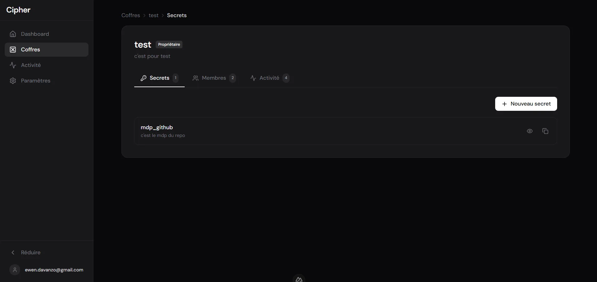 Outils disponibles — Cipher — Gestionnaire de mots de passe pour développeurs