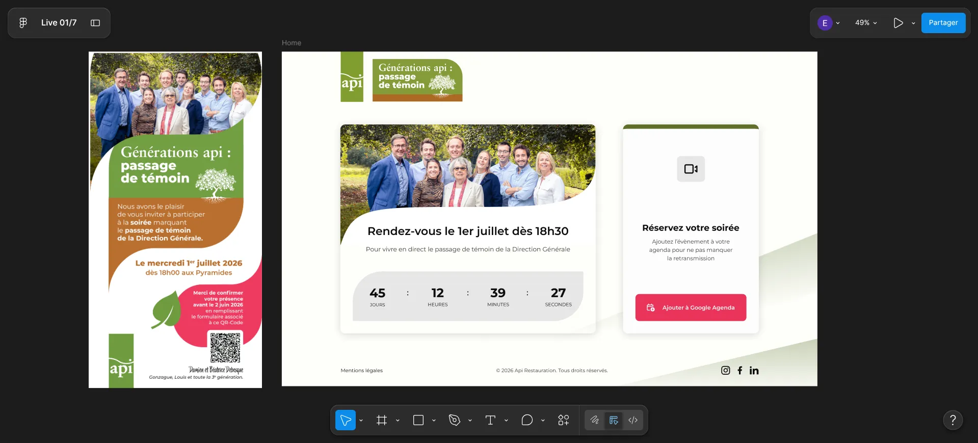 Outils disponibles — Page web événementielle — Live « Passage de témoin de la Direction Générale »